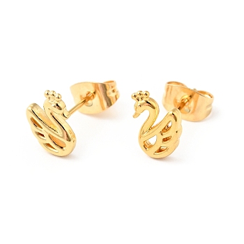 304 Stainless Steel Tiny Swan Stud Earrings with 316 Stainless Steel Pins for Women, Golden, 9x6mm, Pin: 0.6mm