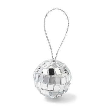 Plastic Disco Ball Pendant Decoration, Glass Mirror Mosaic Craft Decoration Sphere, Silver, 20mm