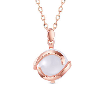 SHEGRACE 925 Sterling Silver Pendant Necklace, with Opal, Round, White, Rose Gold, 17.72 inch(45cm)