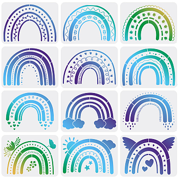 Plastic Reusable Drawing Painting Stencils Templates Sets, for Painting on Scrapbook Fabric Canvas Tiles Floor Furniture Wood, Rainbow Pattern, 21x29.7cm, 12pcs/set