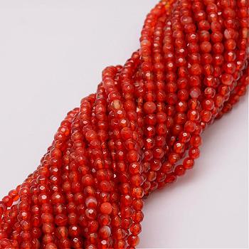 Natural Agate Bead Strands, Dyed, Faceted, Round, Indian Red, 4mm, Hole: 0.8mm, about 90~92pcs/strand, 14 inch