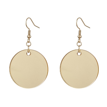 Blank Flat Round Acrylic Dangle Earrings, with Real 18K Gold Plated 304 Stainless Steel Earring Pins, Wheat, 53x29.5mm