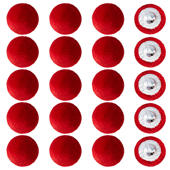 20Pcs Velvet with Aluminum Shank Buttons, 1-Hole, Mushroom Shape, Red, 20x13.5mm, Hole: 2mm