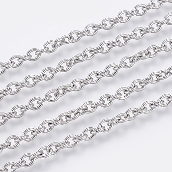 304 Stainless Steel Cable Chains, Soldered, Oval, Stainless Steel Color, 4x3x0.8mm
