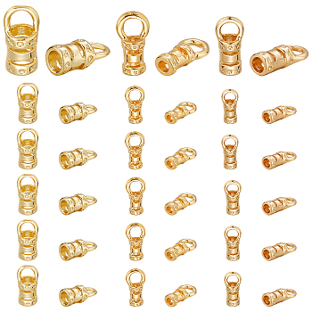Elite 60Pcs 3 Style Brass Cord End, End Caps with Hole, Bag & Cloth Making Supplies, Column, Real 18K Gold Plated, 7~10x4~5x2.5~4.5mm, Hole: 2.2~3.4mm, Inner Diameter: 1.6~3mm, 20Pcs/style