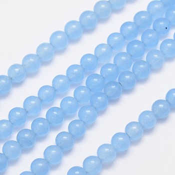 Natural & Dyed Malaysia Jade Bead Strands, Round, Light Sky Blue, 4mm, Hole: 0.8mm, about 92pcs/strand, 15 inch