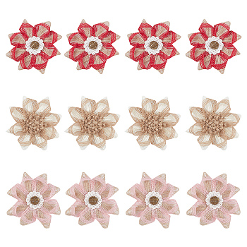 12Pcs 3 Style Braided Jute Flower Ornament Accessories, for DIY Costume, Hat, Bag, Mixed Color, 87~90x7~11mm, 4pcs/style