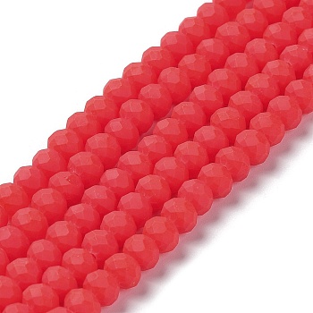 Glass Beads Strands, Faceted, Frosted, Rondelle, Red, 8mm, Hole: 1mm, about 65~68pcs/strand, 15.7~16.1 inch(40~41cm)