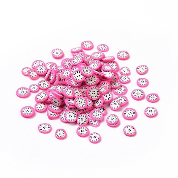 Handmade Polymer Clay Cabochons, Pitaya Slices, Hot Pink, 4.5~5.5x4.5~5.5x0.5mm, about 66666pcs/1000g