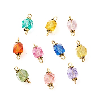 Transparent Acrylic Links, with Antique Golden Plated Alloy Findings, Faceted, Polygon, Mixed Color, 18x10x10mm, Hole: 1.6mm