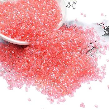 Transparent Colours Glass Seed Beads, Round Hole, AB Color Plated, Cylinder, Salmon, 1.6x1.3mm, Hole: 0.8mm, about 60000pcs/pound