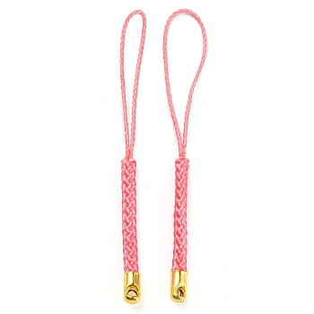 Polyester Cord Mobile Straps, with Golden Plated Iron Findings, Light Coral, 7.6~8.1cm