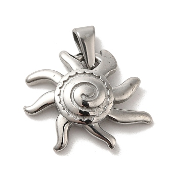 304 Stainless Steel Pendants, Sun Charm, Stainless Steel Color, 22x24x4mm, Hole: 3x7mm