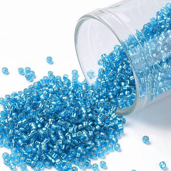 TOHO Round Seed Beads, Japanese Seed Beads, (23BF) Silver Lined Frost Dark Aquamarine, 15/0, 1.5mm, Hole: 0.7mm, about 15000pcs/50g