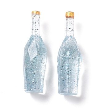 Dummy Bottle Transparent Resin Cabochon, with Glitter Powder, Sky Blue, 41.5x12.5x12.5mm