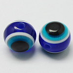Round Evil Eye Resin Beads, Medium Blue, 6x5mm, Hole: 1.8~2mm(RESI-R159-6mm-08)