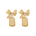 304 Stainless Steel Stud Earring Findings, Bowknot with Rectangle, Ion Plating(IP), Long-Lasting Plated, Real 14K Gold Plated, 12x20mm(STAS-OY015-77G)