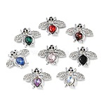 Alloy with Rhinestone Pendants, with Glass, Bees Charms, Platinum, Mixed Color, 20x24x4mm, Hole: 1.9mm(RB-E001-01)