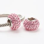 Austrian Crystal European Beads, Large Hole Beads, 925 Sterling Silver Core, Rondelle, 223_Light Rose, 11~12x7.5mm, Hole: 4.5mm(STER-E049-E05)