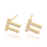 Brass Micro Pave Clear Cubic Zirconia Stud Earrings, Greek Alphabet, Real 18k Gold Plated, Letter.P, 8.5x8x1.8mm, Pin: 0.9mm(EJEW-O103-13G)