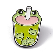 Cartoon Frog Enamel Pin, Electrophoresis Black Alloy Brooch for Backpack Clothes, Drink Pattern, 30x22x2mm, Pin: 1.3mm(JEWB-A005-20-03)