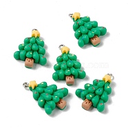 Christmas Theme Opaque Resin Pendants, with Platinum Tone Iron Findings, Christmas Tree, Green, 27.5x19.5x6.5mm, Hole: 2mm(FIND-E025-15)