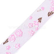 Flower Printed Organza Ribbon, Pink, 1 inch(25mm)(X-ORIB-R026-25mm-01)