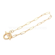 Ion Plating(IP) 304 Stainless Steel Paperclip Chain Bracelets, with Toggle Clasps, Golden, 7-5/8 inch(19.4cm)(BJEW-O186-02G)