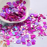 Ornament Accessories, PVC Plastic Paillette/Sequins Beads, AB Color Plated, Heart, Deep Pink, 2.5~10x3~9.5x0.2mm, Hole: 1.4mm(PVC-L001-08)