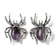Dual-use Items Alloy Pave Jet Rhinestone Spider Brooch, with Natural Amethyst, Antique Silver, 57.5x41.5x12mm, Hole: 4.5x4mm(JEWB-C026-07C-AS)