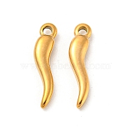 304 Stainless Steel Pendants, Horn of Plenty/Italian Horn Cornicello Charms, Real 14K Gold Plated, 15.5x3.5x2.5mm, Hole: 1.2mm(STAS-L022-213G)