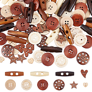 Nbeads 120Pcs 11 Style Wooden Buttons, Oval & Flat Round & Heart & Star, Mixed Color, 120pcs/box(BUTT-NB0001-42)