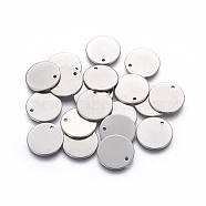 304 Stainless Steel Charms, Stamping Blank Tag, Flat Round, Stainless Steel Color, 16x0.8mm, Hole: 1.4mm(X-STAS-L234-081C)