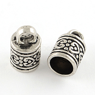 Tibetan Style Column Alloy Cord Ends, End Caps, Cadmium Free & Lead Free, Antique Silver, 16x10mm, Hole: 4mm, Inner Diameter: 8mm(X-PALLOY-S041-01AS-RS)
