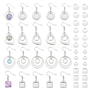 12 Pairs 4 Style Glass Blank Dome Dangle Earrings, Twist Triangle & Ring & Square 304 Stainless Steel Earrings for Women, Stainless Steel Color, 33~50mm, Pin: 0.6mm, 3 Pairs/style(EJEW-UN0002-21)
