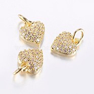 Long-Lasting Plated Brass Micro Pave Cubic Zirconia Charms, Heart, Real 18K Gold Plated, 9x8x3mm, Hole: 3mm(X-ZIRC-F069-41G)