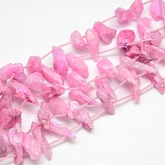 Electroplate Gemstone Natural Quartz Crystal Beads Strands, Nuggets, Hot Pink, 18~35x6~14x6~12mm, Hole: 1mm, about 22pcs/strand, 15.74 inch(G-L135-03)