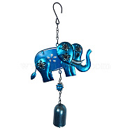 Glass Elephant & Bell Wind Chime, Hanging Decors for Garden Window Party, Deep Sky Blue, 295x165mm(ELEP-PW0001-22B-01)