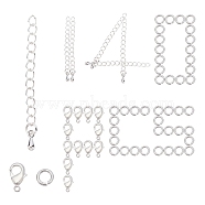 SUNNYCLUE 20 Strands Brass Chain Extenders, with Teardrop Charms, 140Pcs Brass Jump Rings and Lobster Claw Clasps, Silver, 4~58x0.8~7x3mm, hole: 1mm, inner diameter: 3.4mm(DIY-SC0016-75)
