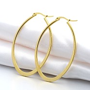 304 Stainless Steel Hoop Earring, Oval, Golden, 63x40x2mm, Pin: 1x0.6mm(X-EJEW-P066-42G)