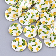 Printed Freshwater Shell Beads, Flat Round with lemon Pattern, Gold, 23.5~24.5x2.5~4.5mm, Hole: 0.6~1mm(SHEL-S274-63A)