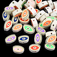 Handmade Polymer Clay Beads, Eye, Mixed Color, 6~8x9.5~12x4~5mm, Hole: 1.6mm(CLAY-N008-078-A01)