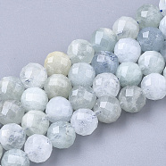 Natural Aquamarine Beads Strands, Faceted, Round, 5.5~6x6mm, Hole: 1mm, about 30~32pcs/strand, 7.48 inch(X-G-S345-6mm-013)