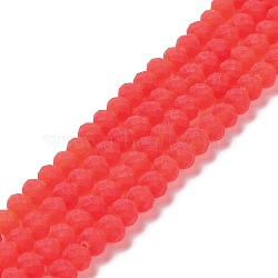 Transparent Glass Beads Strands, Faceted, Frosted, Rondelle, Tomato, 4mm, Hole: 1mm(EGLA-A034-T4mm-MD01)