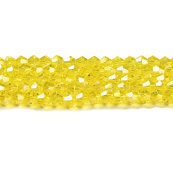 Transparent Electroplate Glass Beads Strands, AB Color Plated, Faceted, Bicone, Yellow, 4x4mm, Hole: 0.8mm, about 87~98pcs/strand, 12.76~14.61 inch(32.4~37.1cm)(GLAA-F029-4mm-A21)