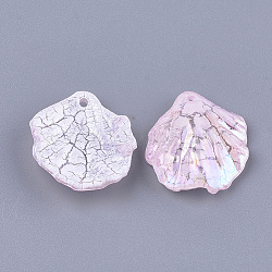 Acrylic Pendants, Crackle & AB Color, Petal, Pink, 19.5x17x5mm, Hole: 1.4mm(X-CACR-Q034-07F)