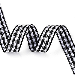 Single Face Plaid Polyester Satin Ribbon, for Gift Packaging, Black, 3/8 inch(10mm), about 50.00 Yards(45.72m)/Roll(SRIB-T009-10B)