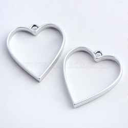 Rack Plating Alloy Heart Open Back Bezel Pendants, For DIY UV Resin, Epoxy Resin, Pressed Flower Jewelry, Hollow, Cadmium Free & Nickel Free & Lead Free, Matte Silver, 34x30.2x3.7mm, Hole: 3mm(X-PALLOY-S047-12B-FF)