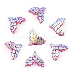 Transparent Epoxy Resin Cabochons, with Glitter Powder, AB Color, Fishtail, Orchid, 9.5x11.5x3mm(CRES-A053-14)
