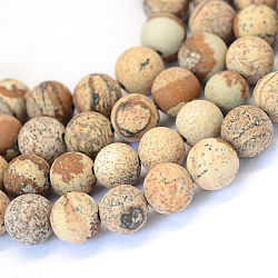 Frosted Natural Picture Jasper Round Bead Strands, 6~6.5mm, Hole: 1mm, about 59pcs/strand, 15 inch(X-G-E334-6mm-26)